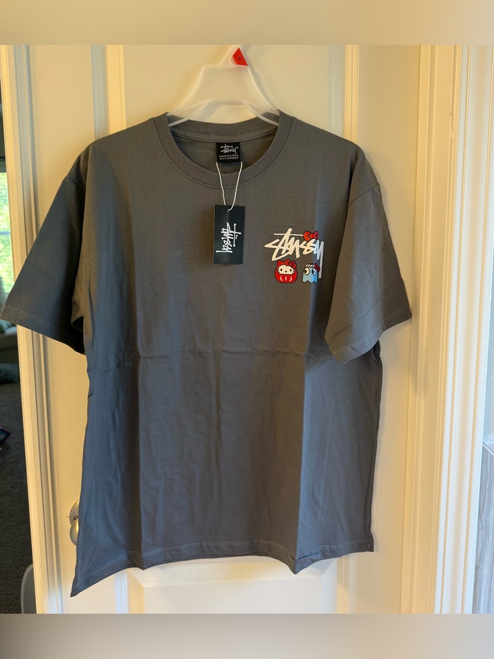 Stussy Gray Short Sleeve Tee with Mini Graphic